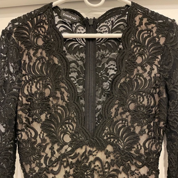 bebe size medium black and tan v cut dress with see-through arms - Picture 3 of 3